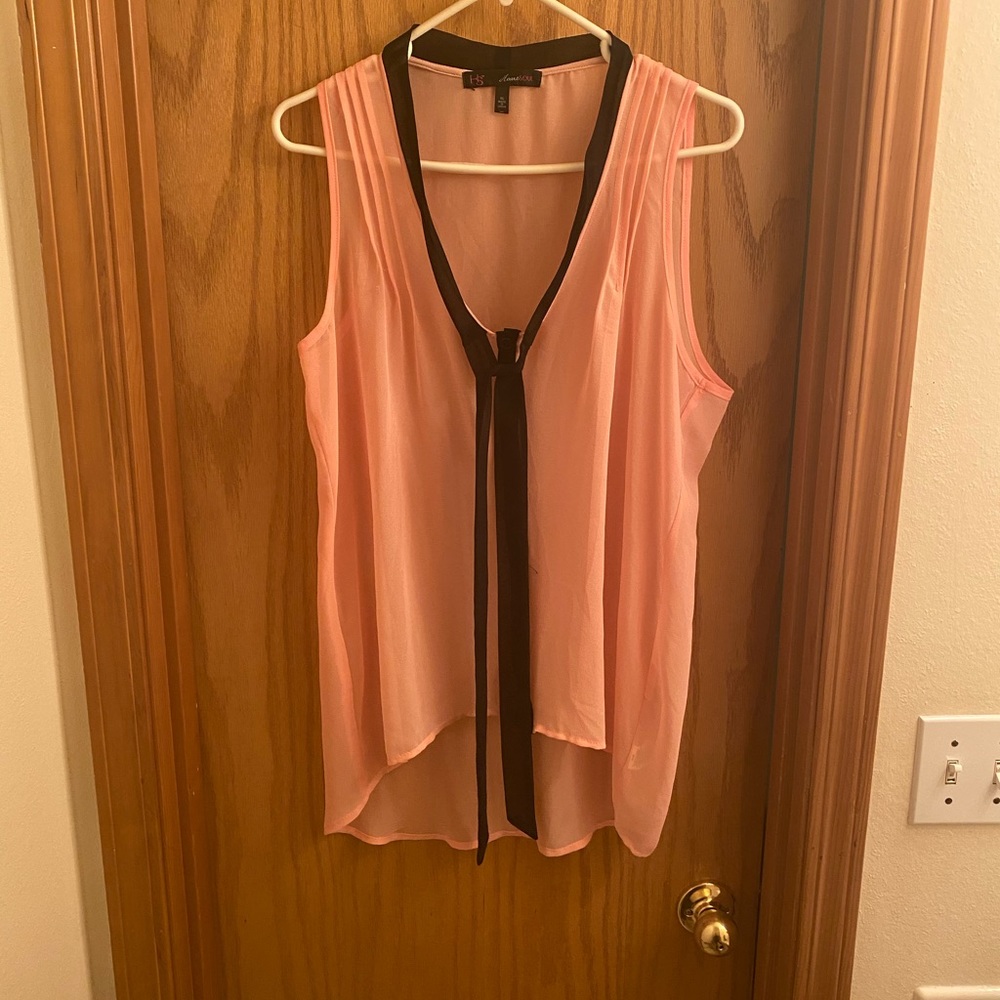 Tie collar button down blouse